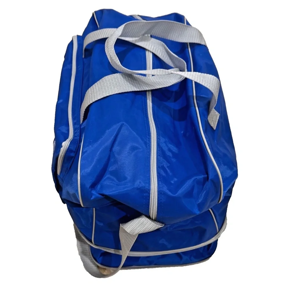 American Express Vintage Expandable Duffle/Gym Bag w/Handles/Shoulder Strap Blue